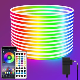 segrass Neon LED Strip 10 m, with Remote Control, App Control, IP65 Waterproof Flexible Neon RGB LED Strip, 24 V LED Strip Neon Rope Lamp, Applicable to Bedroom, Room and Outdoor Decoration