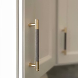 Gutuwellea 30 Pack 5 Inch 128 mm Knurled Cabinet Handles Cabinet Pulls Aluminum Handles Knurled Drawer Pulls Gold and Grey Oxidation Finish with Diamond Pattern 6" Length (5" Hole Center)