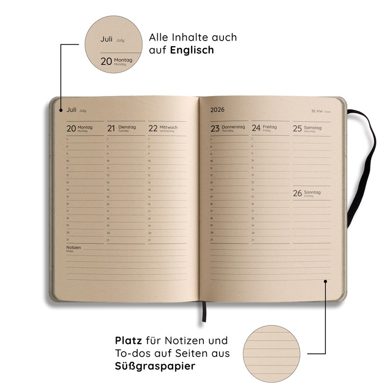 matabooks Samaya 2026 A5 Calendar, Colour: Black, Vegan Year Planner