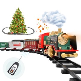 FANL Train Set with Remote Control - Christmas Train Toys - Steam Locomotive Engine, Cargo Car and Train Tracks - Rechargeable Electric Train Toy Gift Toys for Age 3 4 5 6 + Kids.