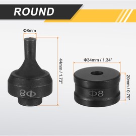 sourcing map Hydraulic Hole Punch Die 8mm Round Hole 40Cr Steel Electric Punching Kit for CH-60 Electric Punching Machine, Black