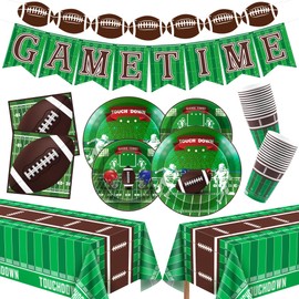 OHOME Football Party Decorations - Superbowl Party Decorations 2025 - Serve 24 - Football Plates Tablecloth Napkins Cups Banner | SuperBowl Party Supplies Favors,Football Accessories Birthday Decor