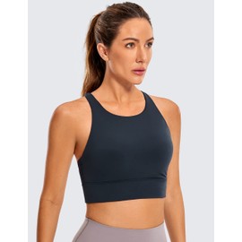 CRZ YOGA Womens Butterluxe Strappy High Neck Longline Sports Bra - Padded Criss Cross Back Workout Sports Bras Crop Tank Top True Navy Medium