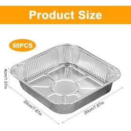 DAJASD 50 Psc Aluminium Foil Trays, 8 Inch Foil Baking Trays, Square Tin Foil Trays, Disposable Foil Trays Containers, Foil Trays Air Fryer Liner for Baking, Cooking, Oven, Air Fryer