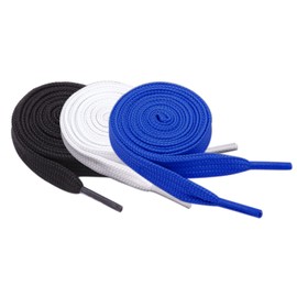 Sechunk Flat Shoelaces, 3 Pairs, 29 Colours, 50 cm - 200 cm, Various Lengths, Royalblue Black White