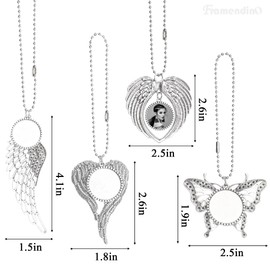 Framendino, 4 Pack Sublimation Blank Angel Wing Car Hanging Ornament Angel Wing Pendant Decoration Butterfly Photo Frame Ornament for Car Christmas Tree Decor