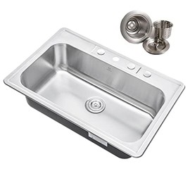 CozyBlock 33 x 22 x 9 Inch Top-mount / Drop-in Stainless Steel Single Bowl Kitchen Sink with Strainer - 18 Gauge Stainless Steel-4 Faucet Hole