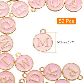 sourcing map 52pcs Letter Charm, Enamel Letter Pendants, Alphabet M Pendants Double Sided Beads Charm for DIY Bracelet Necklace Pendants Earring Jewelry, Pink
