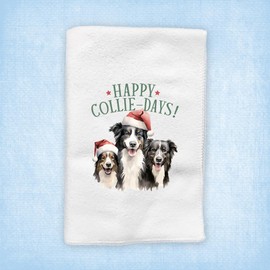 Christmas Dog Decorative Kitchen And Bath Hand Towel | Happy Collie-Days | Seasonal Home Decoration