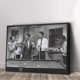 The Rat Pack Playing Pool Canvas Art Wall Home Decor Handmade - Various Sizes (36in x 24in Modern Black Framed)