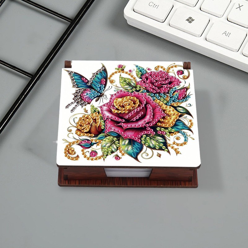 JZHYOAN Flower Diamond Art Wooden Note Box Reusable Portable Notes
