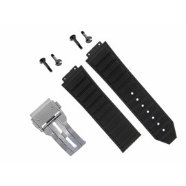 Ewatchparts 24mm Rubber Watch Band Strap Compatible With Hublot 44-45mm H Big Bang With 4 Black Screws Black