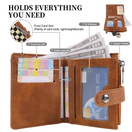 MAIITRIP Small Checkered Wallet for Women,RFID Blocking PU Leather Bifold Wallet,Cute Compact Credit Card Holder Purse with 8 Card Slots,ID Window and Coin Pocket(brown)