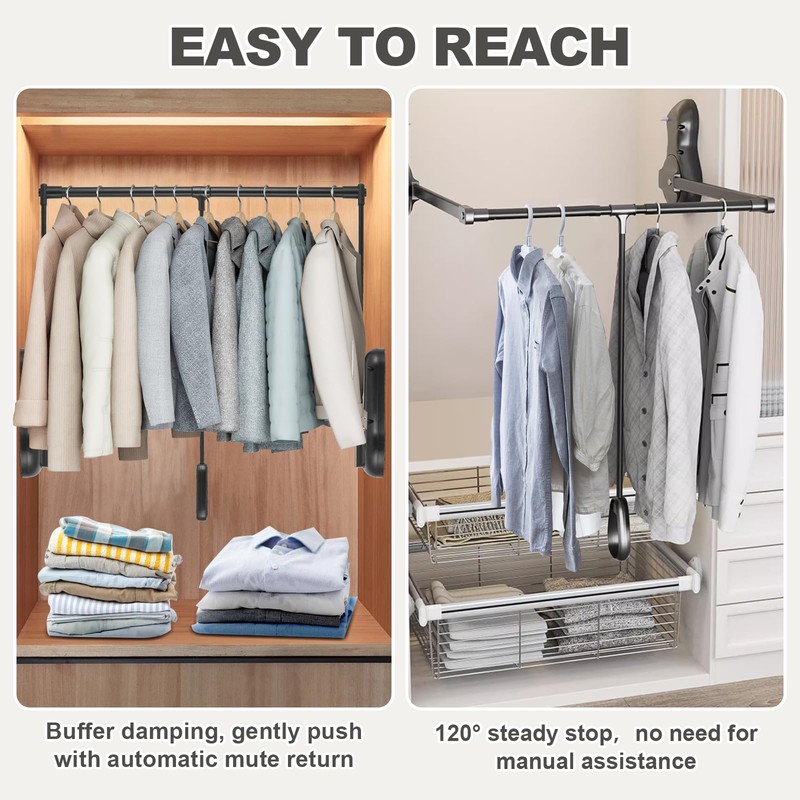 YJINGRUI Pull Down Closet Rod, 120° Pull-down Wardrobe Hanger with