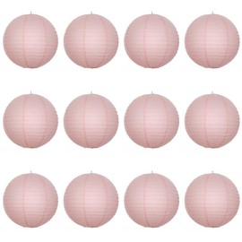 12 x 12" Pink round paper lantern with wire ribbing - Value pack