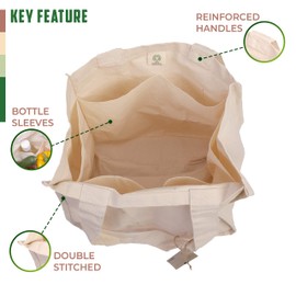 AMOUR INFINI Reusable Shopping Bags with Bottle Sleeves | 100% Organic Cotton | Set of 1 | Tote Bags for Grocery, Vegetable & Shoulder bags with Handles |Foldable Bulk Market Bag |Washable