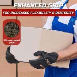 HANDLANDY Work Gloves with Grip for Men & Women, Safety Working Gloves Touchscreen for Wareshoue Mechanic Outside Yard (Smoky Black, L)