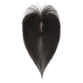 Benehair Human Hair Topper with Bangs for Women, 360°3D Cover Clip in Bangs Real Hair Toppers Natural Black Human Hair Topper with Bangs for Daily Wear Handmade Silk Base #1B 11 Inch