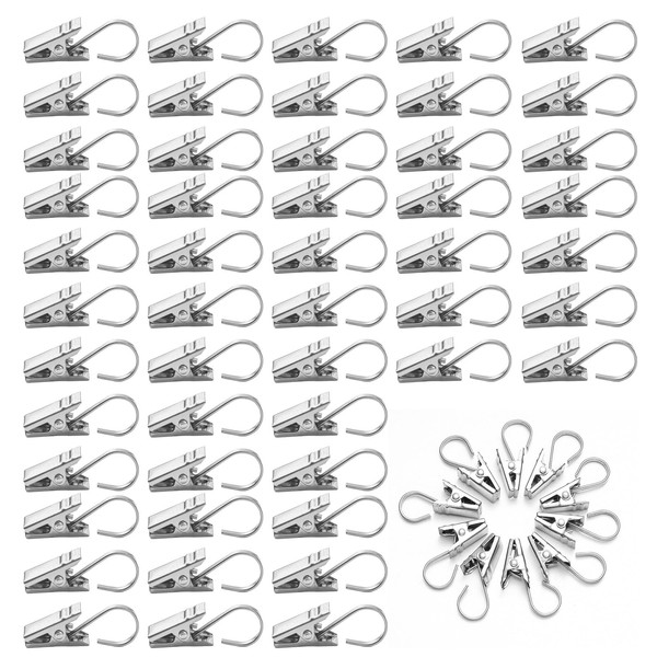 Pack of 60 Curtain Clips, Stainless Steel Curtain Clips with