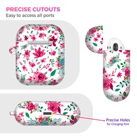 GlamCase for AirPods 2nd & 1st Generation Case, AirPods 1/2 Case - Floral Pink Pattern Design Printed Cute Plastic Hard Protective Designer AirPod Case/Cover for AirPods 1st / 2nd Generation