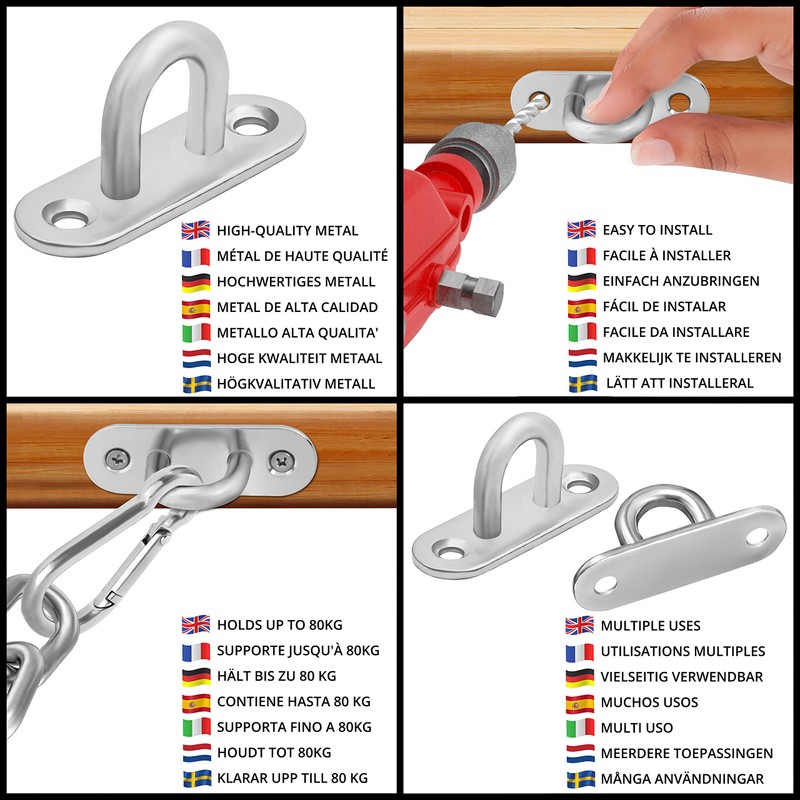 Belle Vous Stainless Steel U-Shaped Hooks (6 Pack) - Heavy