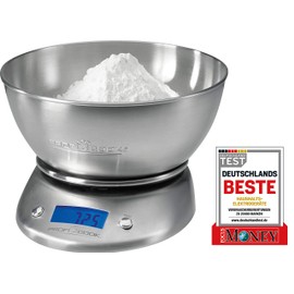 ProfiCook PC-KW 1040 Digitale Küchenwaage, Gehäuse, Schüssel und Wiegefläche aus Edelstahl, Tara-Funktion, Multifunktions-LCD-Display