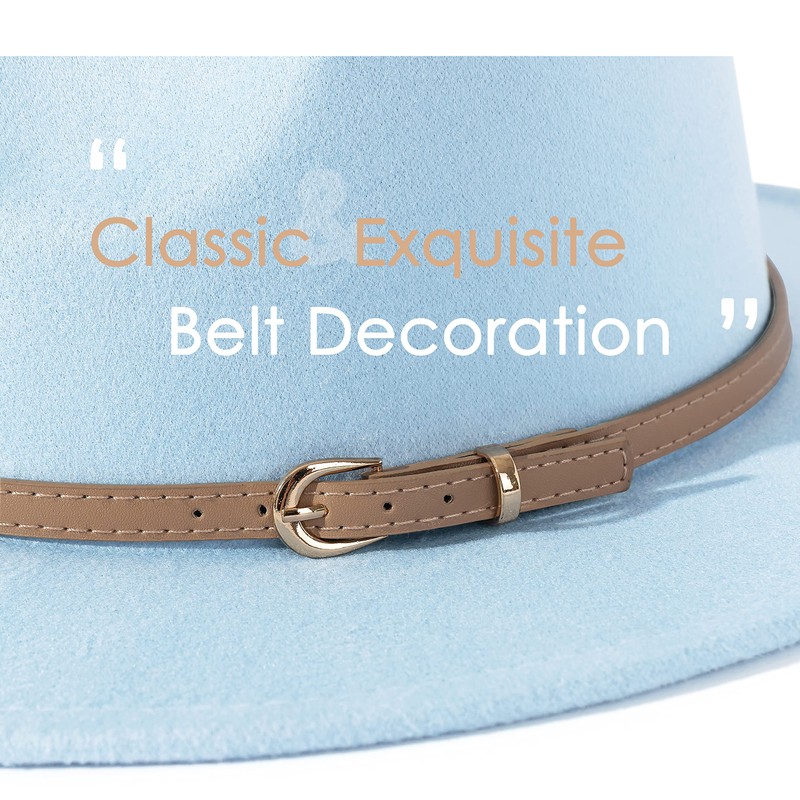 Lisianthus Women Classic Felt Fedora Wide Brim Hat with Belt