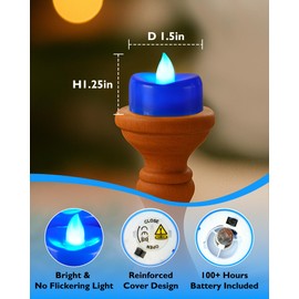 5plots Flameless Candles, 24Pcs Tea Lights Candles Battery Operated, Flameless Tealight Candles, Electric Tea Lights Votive Candles - Blue - 1.5" x 1.25"- No Flicker