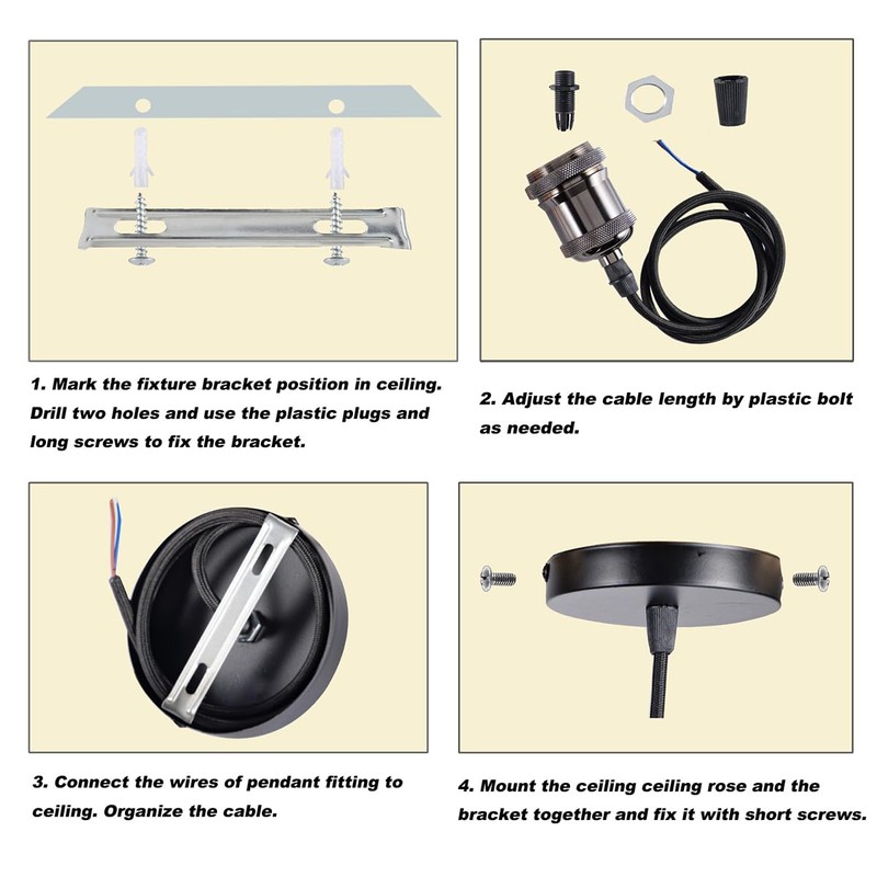 Sevenpers Ceiling Pendant Light Fitting, E27 Vintage Pendant Set in