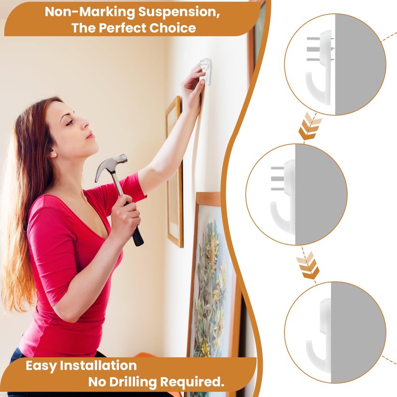 ZDRU 60pcs Concrete Wall Hooks, Non-Trace Picture Hanger, Invisible Nail
