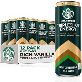 Starbucks Tripleshot Coffee Energy Drink, Rich Vanilla, 11 fl oz Cans (12 Pack), Triple Blend, 165mg Caffeine, B Vitamins, Protein, Iced Coffee