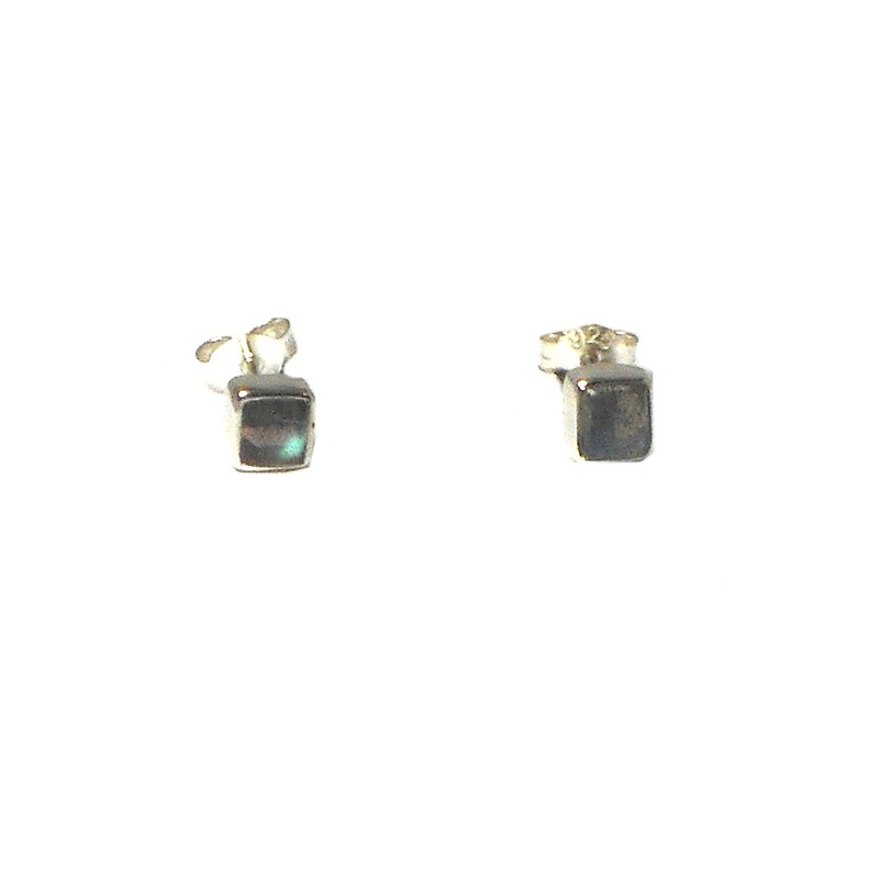 Art Gecko Sterling Silver Fiery Labradorite Square Stud Earrings -