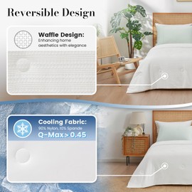Amélie Home Waffle Cooling Comforter Twin Size, Q-Max 0.45 Double-Sided Lightweight Cooling Blanket for Hot Sleepers, Summer Silk Breathable Bedding Quilt for Night Sweats, 68"x90", White