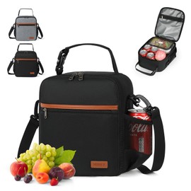 Lonchera para Hombre y Mujer Impermeable Antifugas Bolsa de Almuerzo Termoaislante Lonchera Termica con Correa Desmontable Ideal Trabajo, Escuela, Viajes,Negro