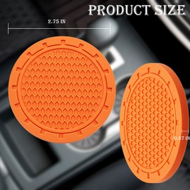 MEAJOO 4PCS Car Cup Holder Coaster, Non-Slip Cup Holders Embedded in Ornaments Coaster, 2.75 Inch Universal Recessed Car Interior Accessories (Orange)