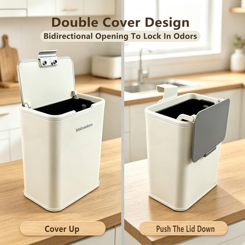 Stainless Steel Kitchen Hanging Trash Can with Lid and Inner