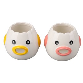 2pcs Egg Separator Ceramic Chicken Shaped Egg Yolk White Filter Kitchen Cooking Accessories Pink and Yellow