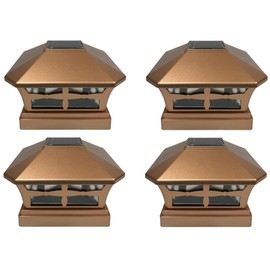 JAYXC HOME 4-Pack Solar Unique Charm Outdoor Post Cap LED Lights for 5x5 PVC, Vinyl, or Plastic Post (Copper Finish Color)