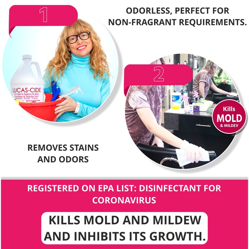 LUCAS-CIDE Salon & Spa Disinfectant, Multipurpose Surface Sanitizer, Bundle with