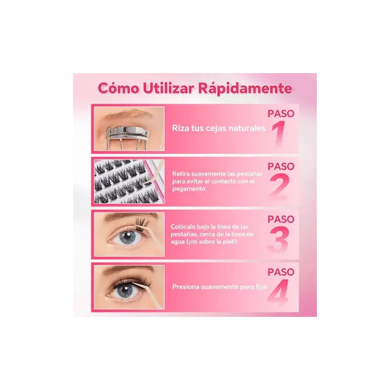 96 Pzs Pestañas Postizas Kit Completo Rosa Chicle Moonstone