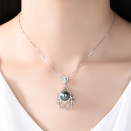 VIKI LYNN Tahiti Pearl Necklace Women's Sterling Silver 925 with 10-11 mm Tahiti Beads Pendant Black, Sterling Silver, tahiti beads