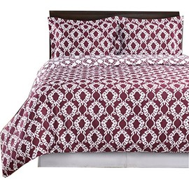 Royal Tradition Silky Sierra 300 Thread Count, 100 Percent Cotton Full/Queen Duvet Cover Set, Burgundy with White