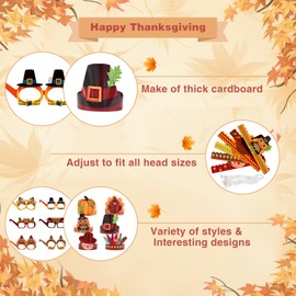 Thanksgiving Party Favors Gifts Turkey Hat for Women Kids Adults Photo Prop, Fufuddz Funny Headband Eyeglasses Set Paper Decorations Friendsgiving Accessories Fall Birthday Supplies Goodie Bag Fillers