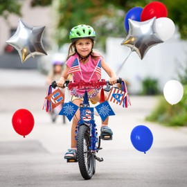 80UncleKimby 29Pcs 4th of July Bike Decorations for Kids: Patriotic Parade Streamers, Flags, Tinsel Garland, Etc - Red White Blue Bicycle Decor Party Favors