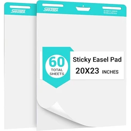 Sticky Easel Pad,20 in x 23 in,Flip Chart Paper,Sticky Chart Paper for Teachers,Self-Stick Easel Paper,Super Sticky & Bleed-Resistant, 30 Sheets/Pad, 2 Pads