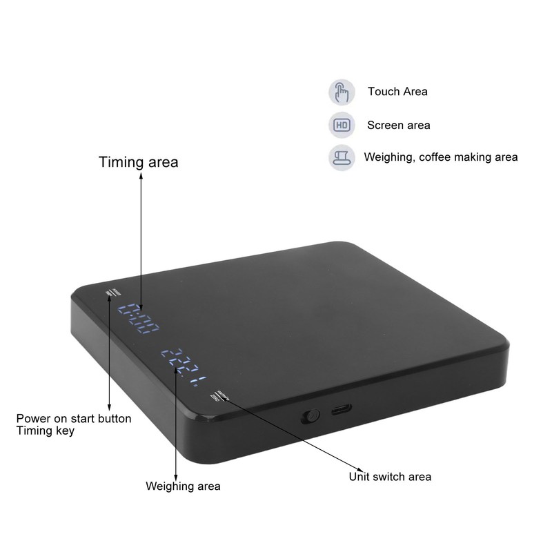 Coffee Scale USB Charging Auto Zero Clearing High Accuracy LED