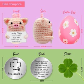 Tixlux Pocket Hug Lucky Piggy with Bow, Creative Knitted Wool Mini Pig Doll and Small Hug Lucky Charm, Encouragement Gift, Get Well Soon Gift, Lucky Charm Exam Gift, Teacher Gifts