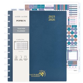 POPRUN Teacher Planner 2025-2026, (Disc-Bound Letter Size - 8.5'' x 11'') Academic Lesson Planner (Jul. 2025 - Jun. 2026) with Monthly Tabs, 2-Sided Pocket, Hardcover for Teachers, Prussian Blue