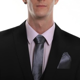 Axman Skinny Coloured Dark Grey Tie and Pocket Square Set | Sleek & Versatile | Smart and Casual
