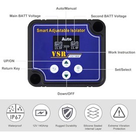 Adjustable Split Charge Relay 12V 140Amp Voltage Sensitive Relay Voltage Setting VSR Compatible with RV Marine Car Vehicle Truck Caravan Off-road Camper Yacht ATV UTV Boats